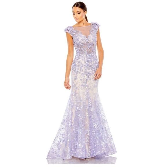 Mac Duggal Embellished Cap Sleeve Cowl Neck Trumpet Gown NWT 79357 - Picture 1 of 10